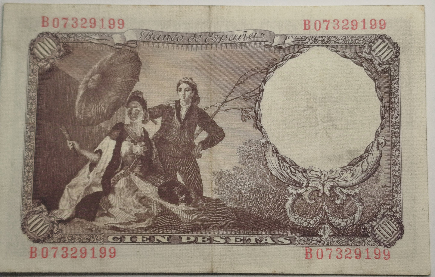 100 pesetas, 19 de febrero 1946, serie B. Circulado.