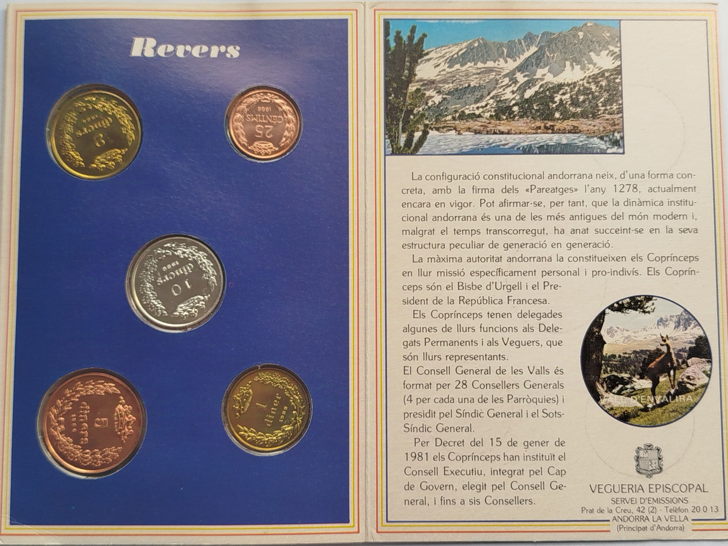 Emissions Numismàtiqued de S.E. el Coprincep d'Andorra, 1986.