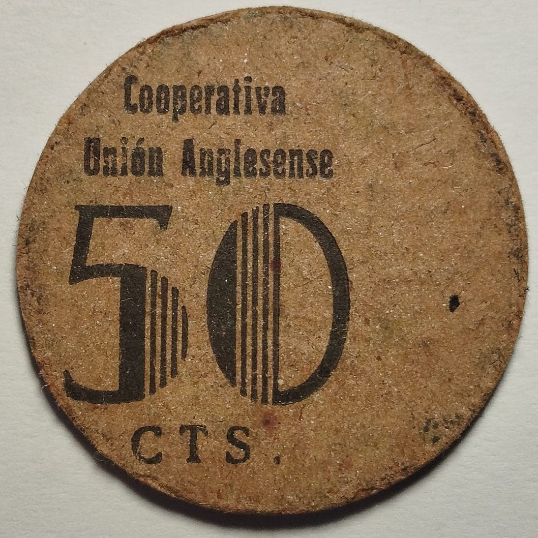 50 céntimos Cooperativa Unión Anglesense (Anglés, Girona).