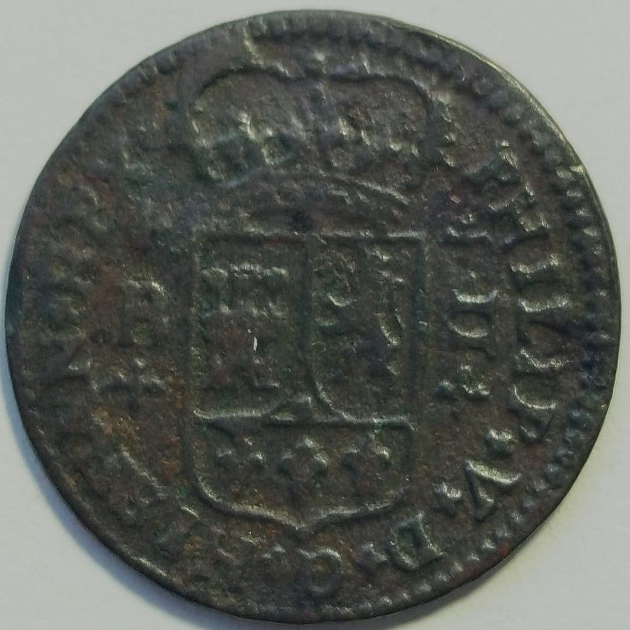 FELIPE V. 2 Maravedís, Barcelona, 1718. BC- 3,74g.