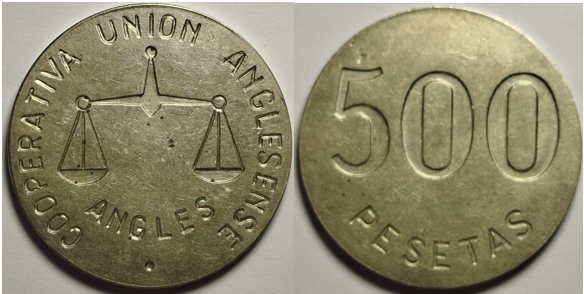 500 pesetas Unión Cooperativa Anglesense (Anglés, Girona).