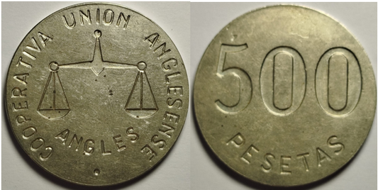 500 pesetas Unión Cooperativa Anglesense (Anglés, Girona).