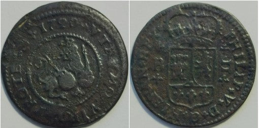 FELIPE V. 2 Maravedís, Barcelona, 1718. BC- 3,74g.