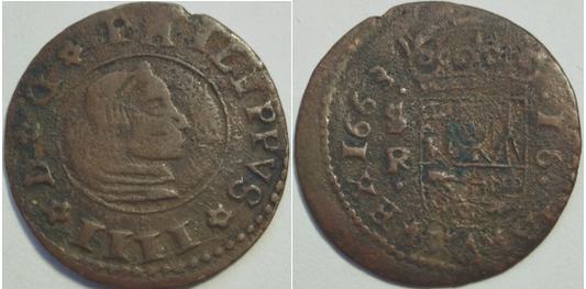 FELIPE IV. 16 Maravedís, Sevilla, 1663. BC+ 3,26g.
