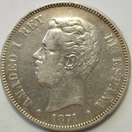 AMADEO I. 5 pesetas, 1871*18-71. 24,67g.