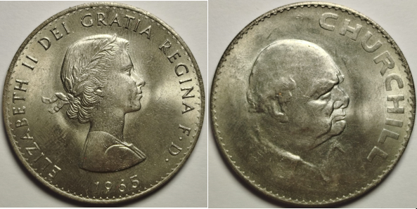 ELIZABETH II. 1 Corona conmemorativa Churchill, Inglaterra, 1965.