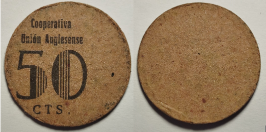 50 céntimos Cooperativa Unión Anglesense (Anglés, Girona).