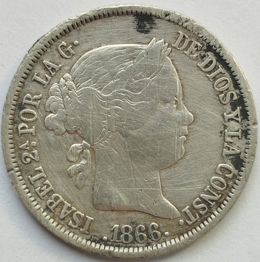 ISABEL II. 40 céntimos de Escudo, Madrid, 1866.